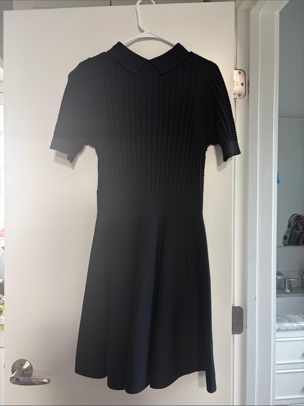 Ted Baker Black Short-Sleeve Fit-and-Flare Dress with Peter Pan Collar